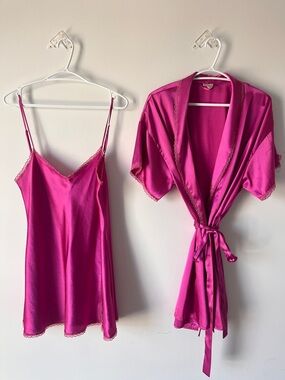 🔥CLEAROUT🔥 Silky Fuchsia Lace-Trim Set | Sz L/XL | Y2K